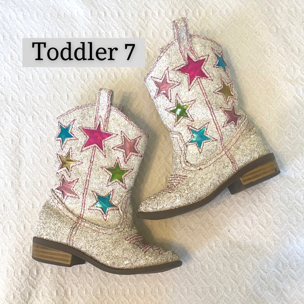 Toddler white glitter and neon stars boots